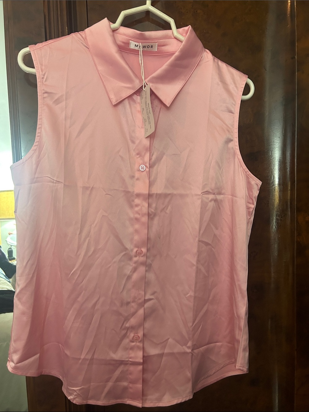 Sleeveless Button-Down Pink Collared Blouse